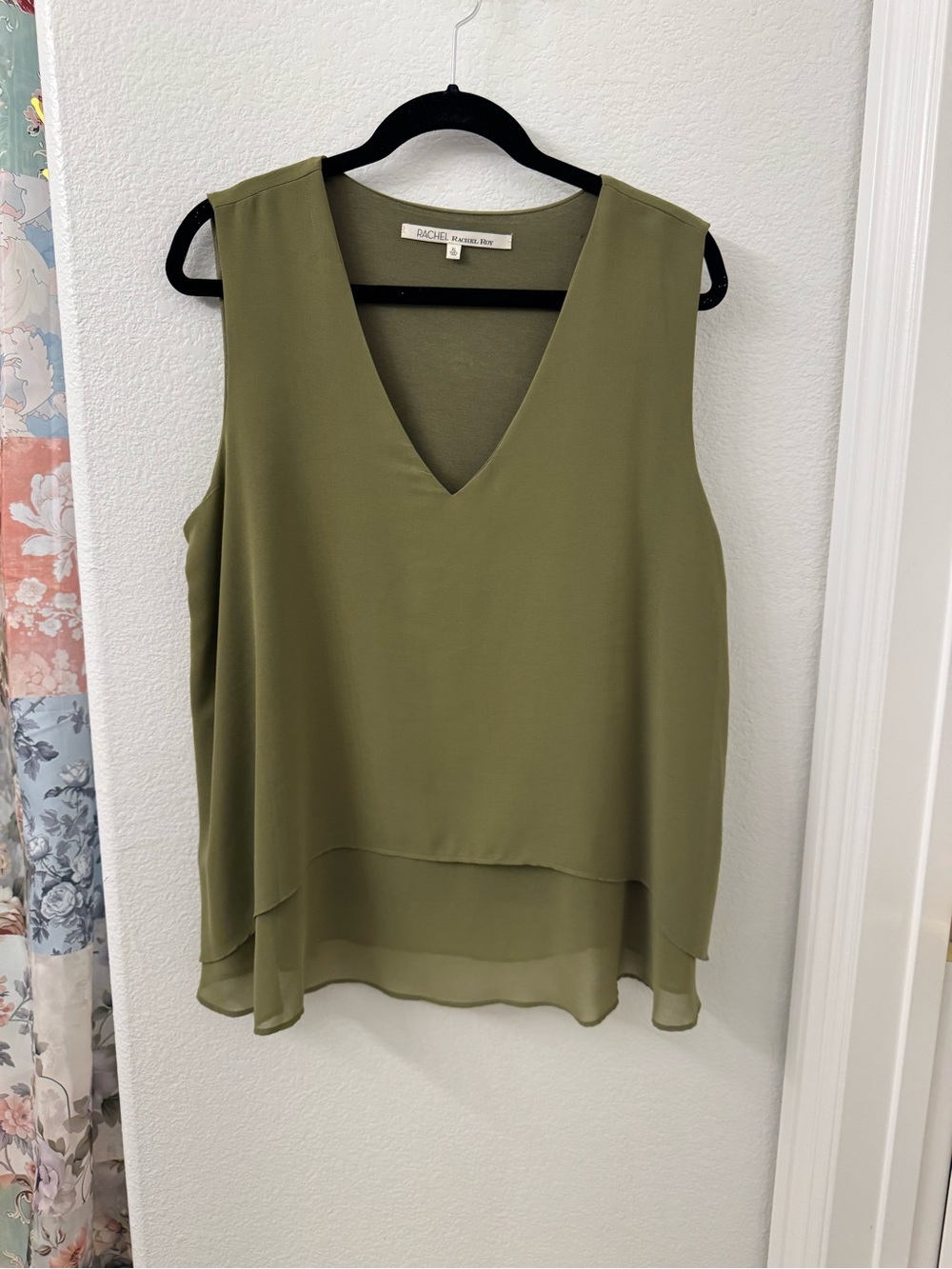 RACHEL Rachel Roy Olive Layered V-Neck Sleeveless Top XL women
